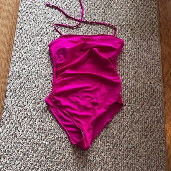 Swimsuit Onepiece - Hot Pink Size Medium Halter Padded - Picture 2 of 7